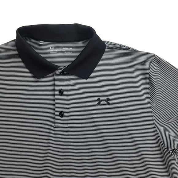 Under Armour Mens Polo Shirt Short Sleeves Striped Loose Heat Gear Black Size XL - Picture 2 of 16